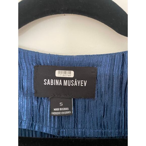 Sabina Musáyev Metallic Pleated Blue Party Top - Picture 7 of 7